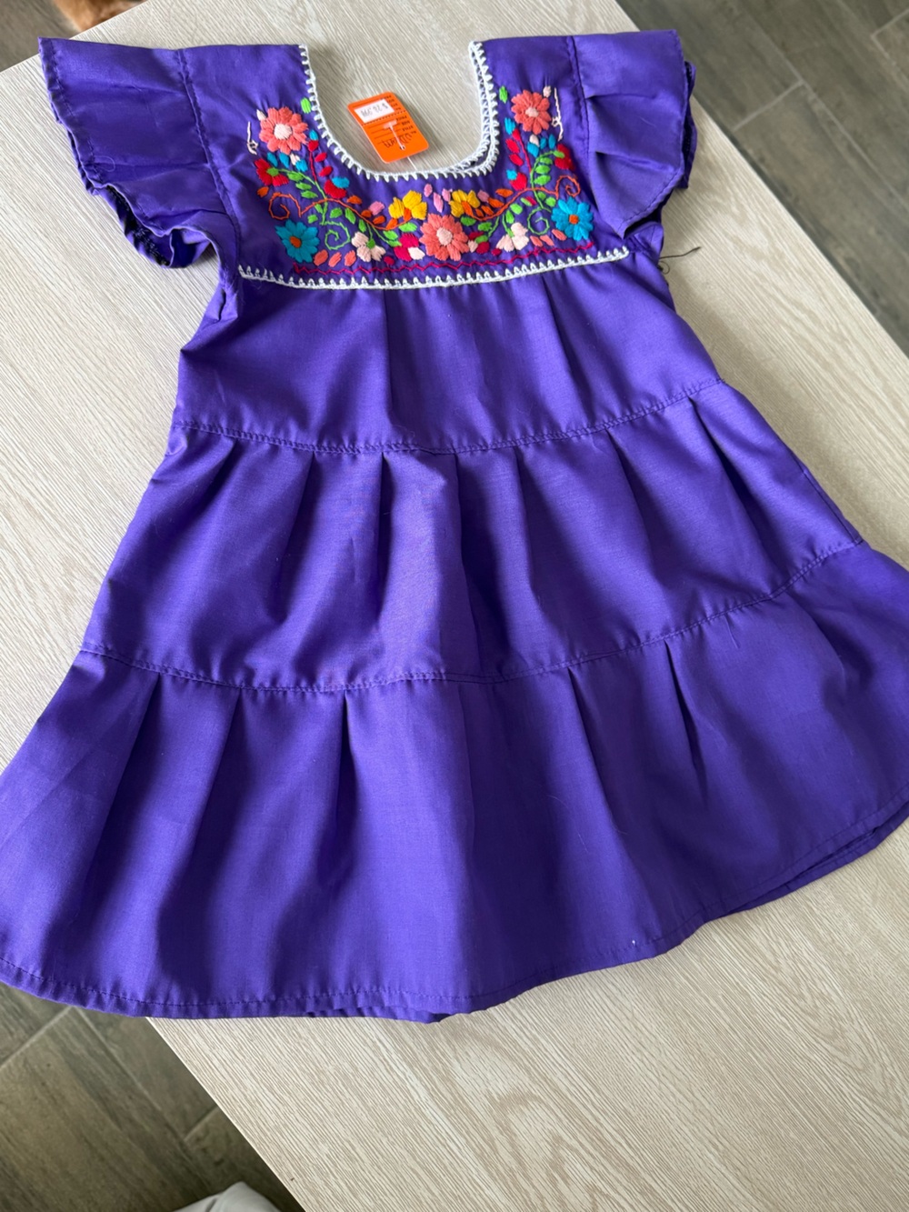 Hand Crafted Purple Girls' Embroidered Tiered Dress